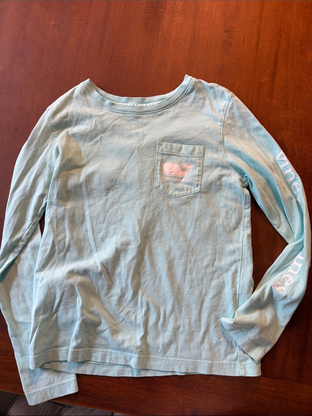Vineyard Vines Girls' Pale Blue Long-Sleeve Pocket Tee with Whale Logo